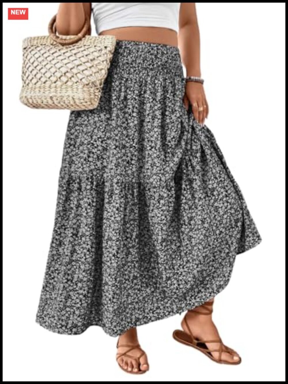 Plus Size Maxi Skirt with Pockets, Smocked High Waist Boho Long Skirt